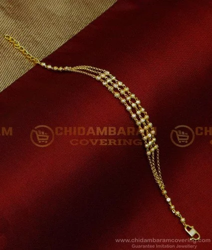 3 Diamonds Chain Bracelet For Girls - Gold