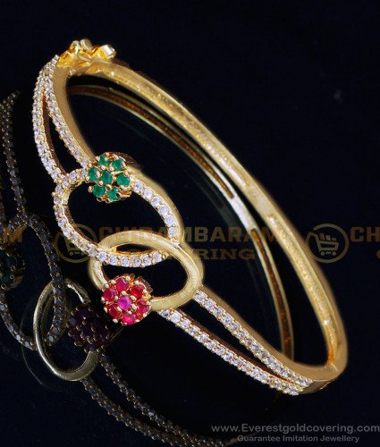 BCT459 - Modern Gold Plated Ruby Emerald Stone Bracelet for Women