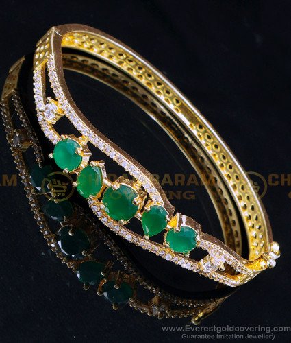 BCT489 - 1 Gram Gold Bracelet White and Emerald Stone Kappu Model