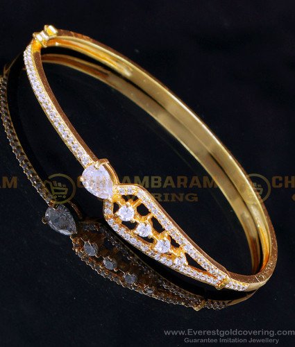 BCT495 - Real Gold Look White Stone Simple Gold Bracelet Designs