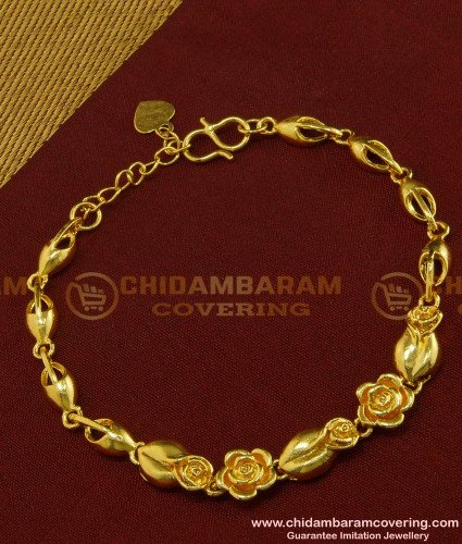 BCT92 - Unique Rose Charm Bracelet Real Gold Color Gold Plated Jewelry 