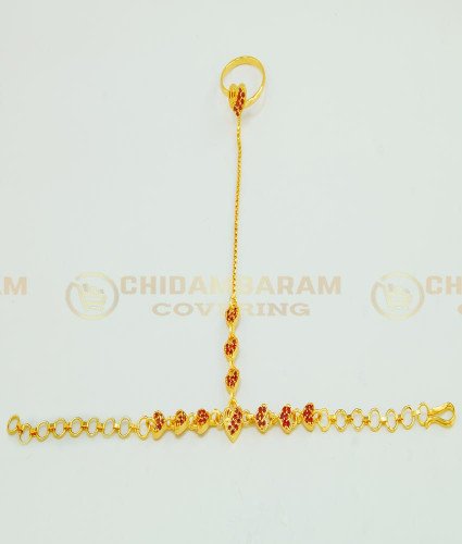 RNG001- Beautiful Party Wear Heart Design Stone Finger Ring Bracelet Design Gold Plated Jewellery 