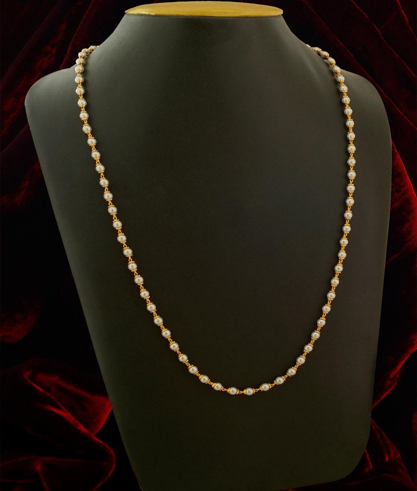 CHN032 - Trendy One Gram Gold Pearl Chain (Pearl Mala) Designs Best Price Online
