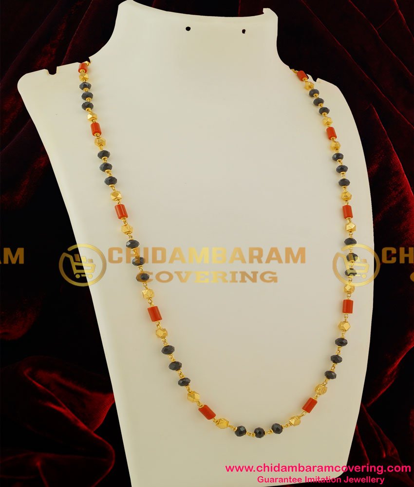 CHN035 - Traditional Gold Plated Mangalsutra Chain (Karugamani,Pavalamani, Chain)