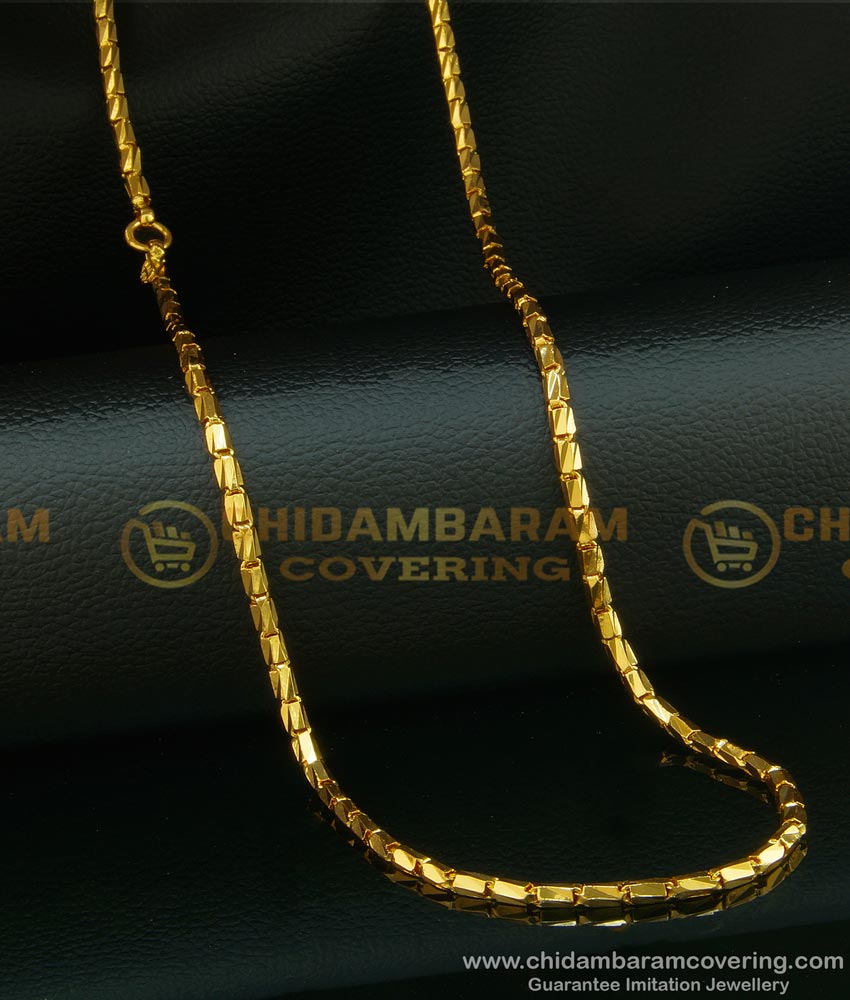 CHN093-LG - 30 Inches Gold Plated Daily Wear Kushi Model Shiny Cutting Flexible Chain Online
