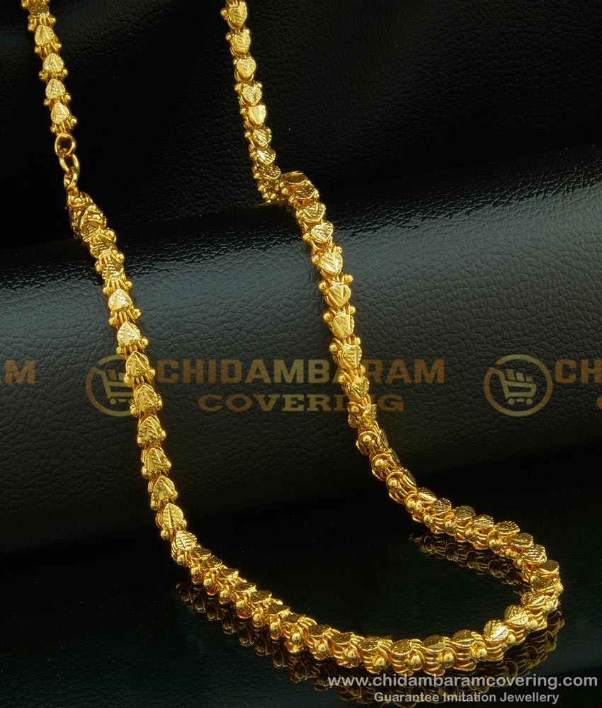 CHN097-Lg- 30 Inches Gold Plated Long Chain Heavy Thick Gold Chain Heart Design Chain Buy Online