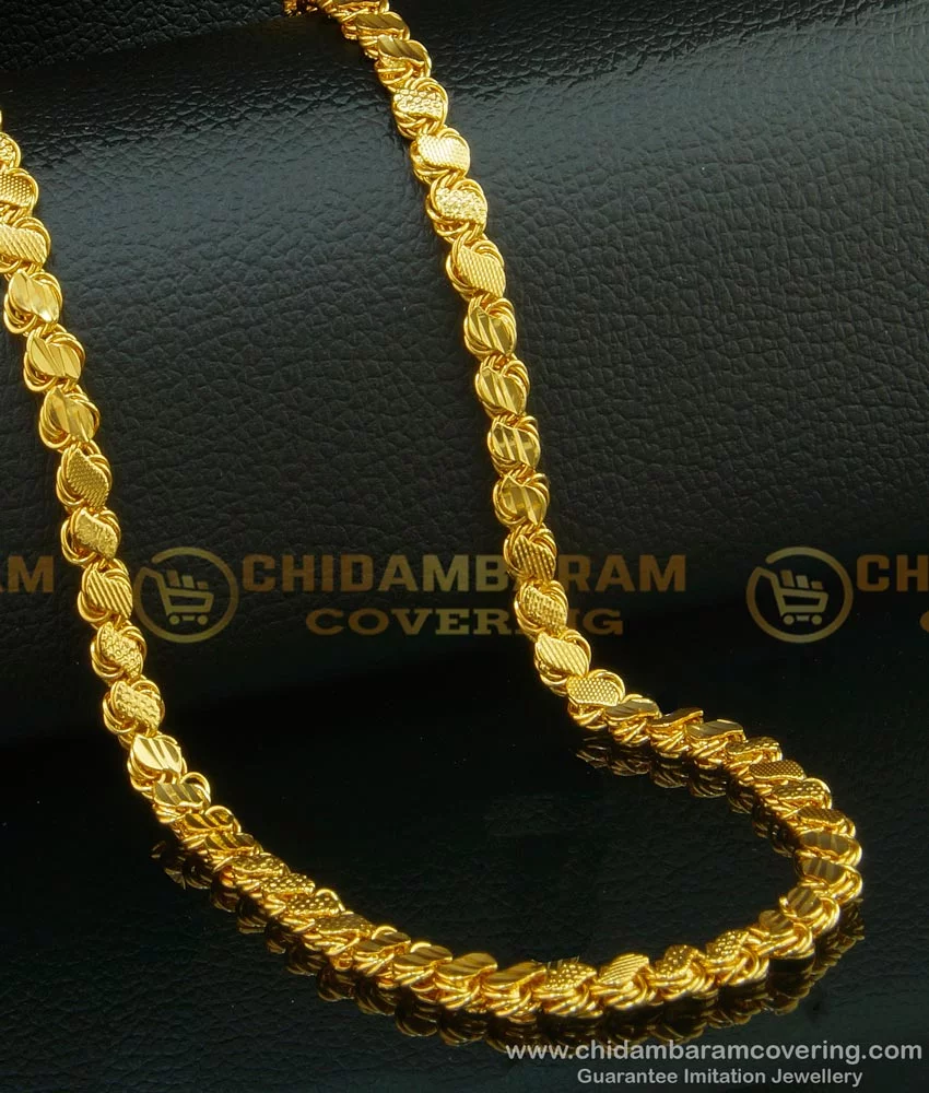 Buy Micro Gold Plated Heavy Leaf Cut Chain Design Broad Gold Chain ...