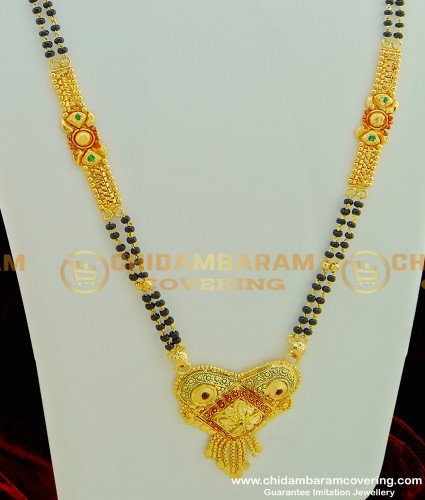 CHN117 - 30 Inches Gold Hindu Mangalsutra Design Forming Gold Two Line Karishma Long Mangalsutra Online