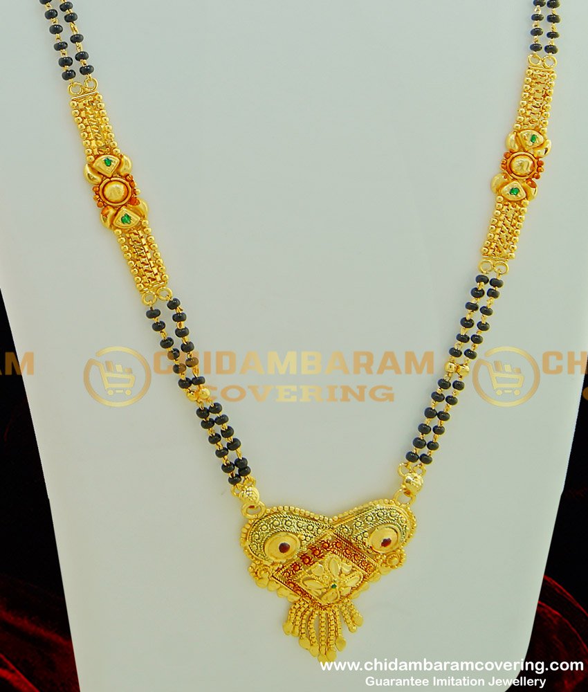 CHN117 - 30 Inches Gold Hindu Mangalsutra Design Forming Gold Two Line Karishma Long Mangalsutra Online