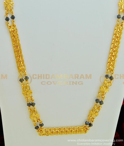 CHN129 - New Design Black Crystal Chain with Flower Design Connector Two Line Chain Online