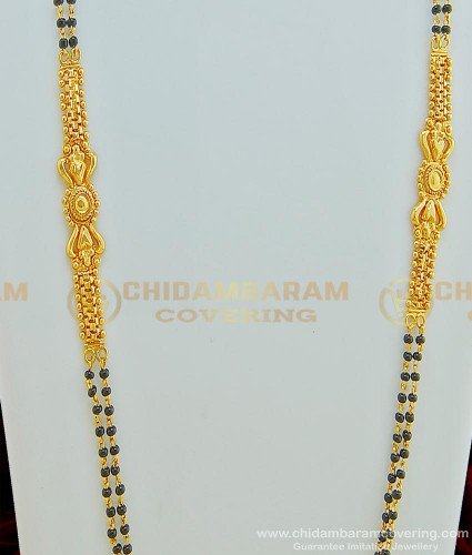 CHN130 - Simple Dilly Wear Black Beads Mala Design Gold Plated Two Line Long Mangalsutra for Women