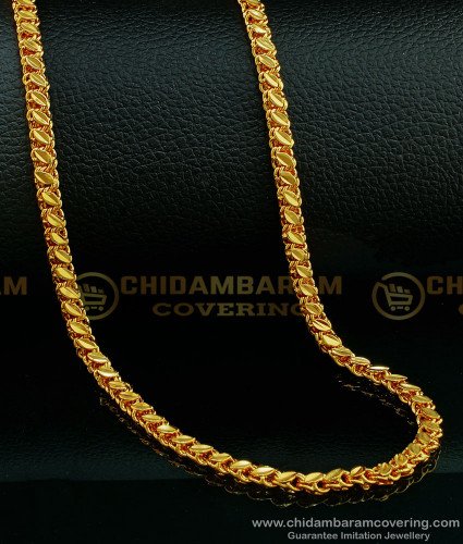 CHN197-LG -  30 Inches Long Pure Gold Plated Leaf Cutting Gold Chain Design Daily Wear Guaranteed Chain Online 