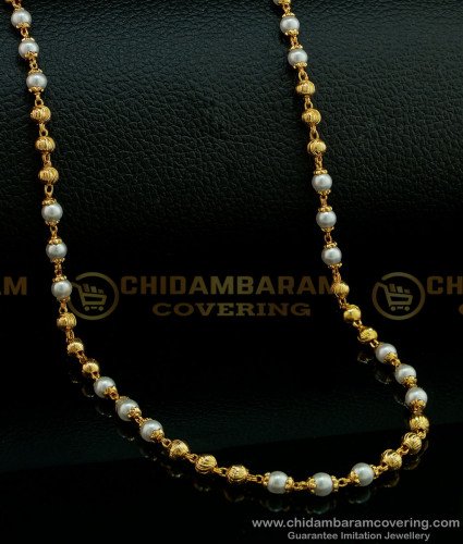 CHN209 - Trendy One Gram Gold Pearl Chain Designs Muthu Malai Chain Best Price Online
