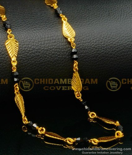 CHN234 - New Model Leaf Design with Fancy Black Crystal Beads Mangalsutra Chain Online