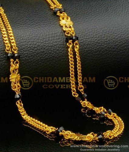 CHN235 - Latest One Gram Gold Plated Double Line Black Crystal Long Chain for Women 
