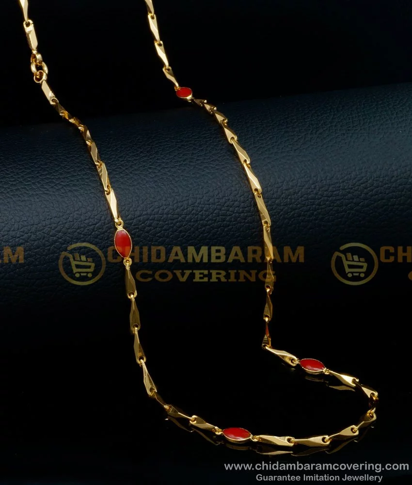 Buy Attractive Wheat Model Gold Chain with Coral Beads Long Chain ...