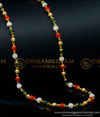 CHN251 - One Gram Gold Plated Multi Colour Beads Chain Designs for Women 