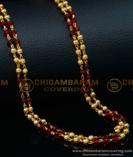 CHN256 - Gold Plated Double Line Gold Beads and Crystal Mani Chain for Women 