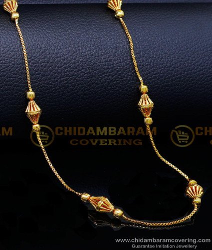 CHN298 - Stylish Thin Gold Beads Long Chain Design for Women