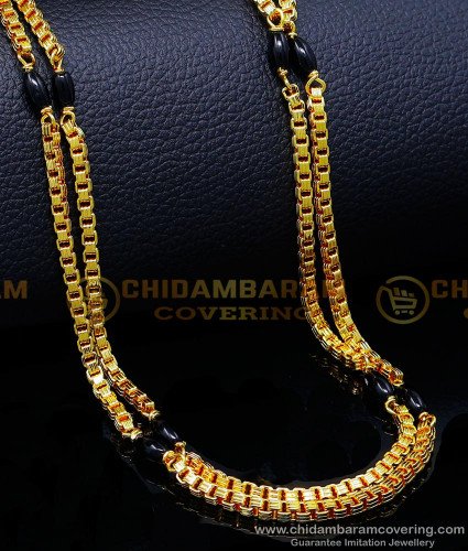 CHN315 - Two Line Black Beads Karimani Chain Designs Gold