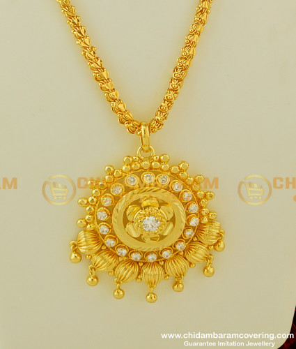 DCHN079 - New Arrival Gold Look White AD Stone Pendant with Chain Design Buy Online