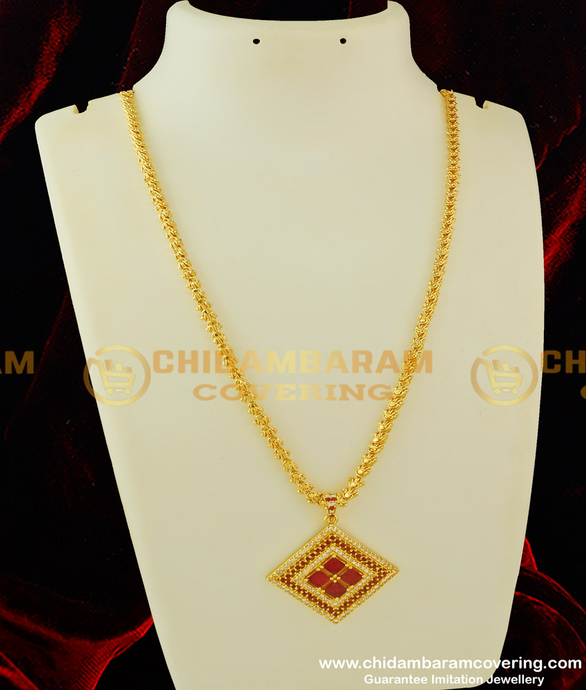 DCHN082 - New Model High Quality CZ Stone Pendant with Long Chain Latest Pendant Collections 