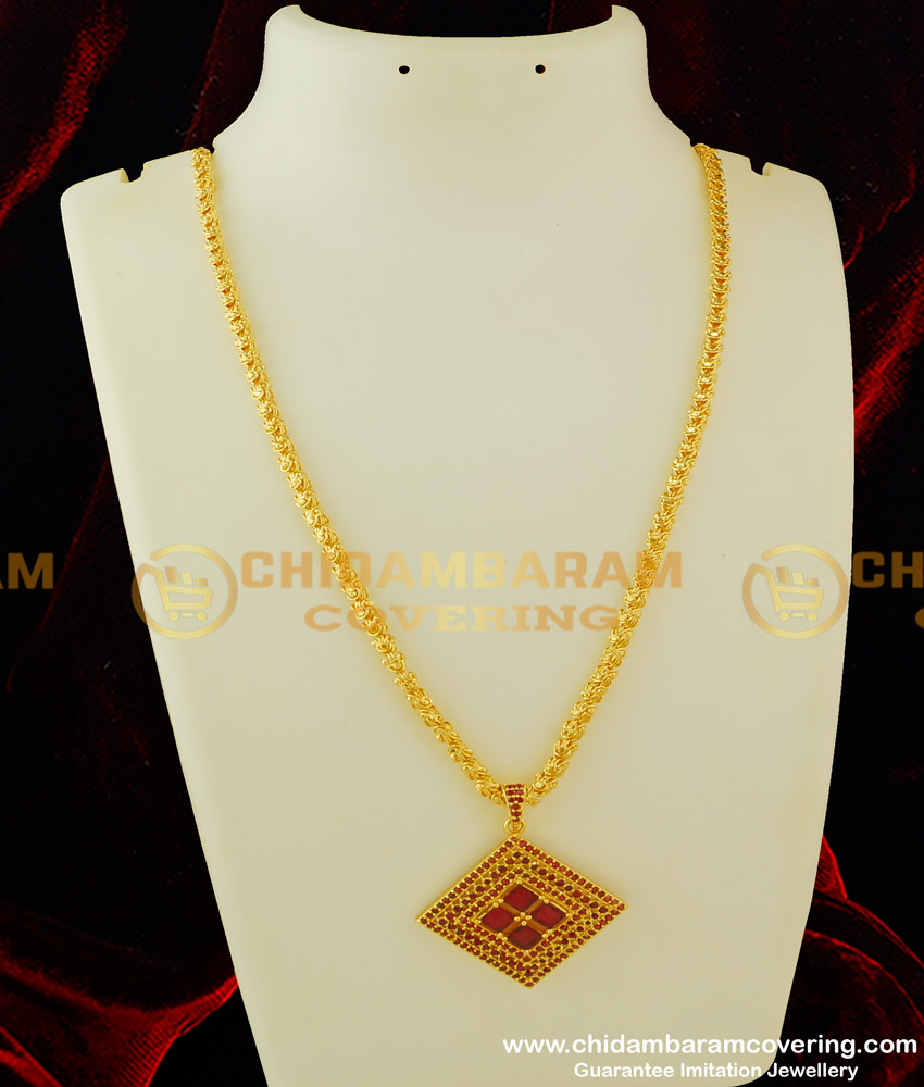 DCHN083 - Attractive Pendant High Quality CZ Ruby Stone Pendant With Long Chain for Girls
