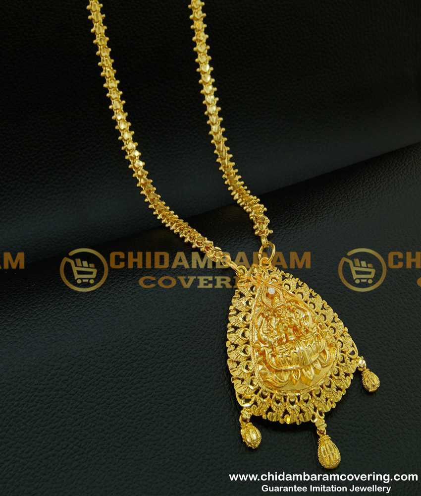 DCHN088 - 1 Gram Gold Chain Lakshmi Locket New Designs with Heart Chain for Women