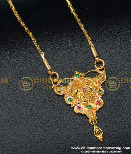 DCHN130 - Ruby Emerald Medium Size Dollar With 24 Inches Chain Buy Indian Fashion Jewelry