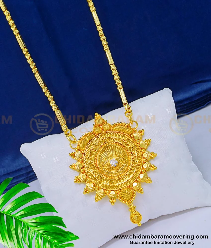 Buy Gold Design White Stone Big Round Locket Chain for Women 1 ...