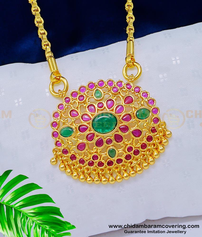 dollar chain. pendant chain, dollar with chain, pendant with chain, gold dollar chain, kemp stone pendant, south indian jewellery, one gram gold jewelry