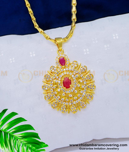 DCHN163 - New Model White and Ruby Stone Round Locket With Chain Online