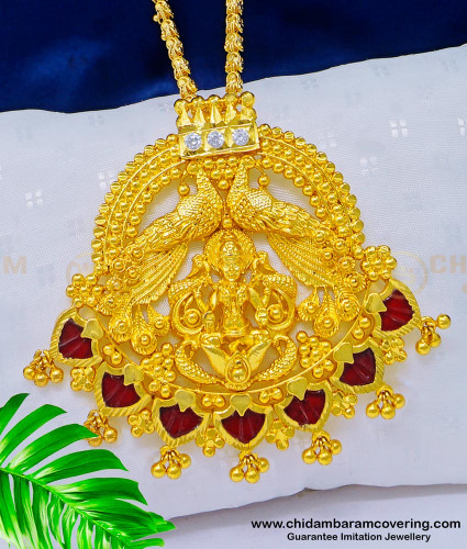 DCHN175 - Kerala Palakka Pendant Hand Work Peacock and Lakshmi Palakka Dollar with Long Chain Online