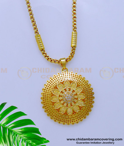 DCHN223 - Elegant White Stone Round Pendant with Long Chain Online