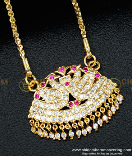 DLR090 - Impon Gold Design Ad Stone Old Model Double Swan Dollar with Long Chain Gold Plated Jewellery