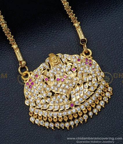 DLR110 - Five Metal Gold Color Impon Gajalakshmi Big Dollar with Chain Design Online