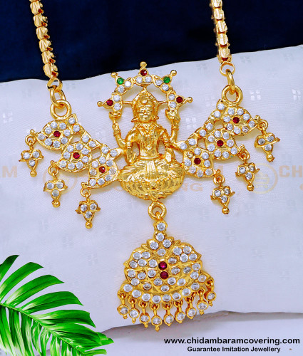 DLR125 - Attractive Bridal Wear 1 Gram Gold Impon Lakshmi Stone Dollar Chain Online