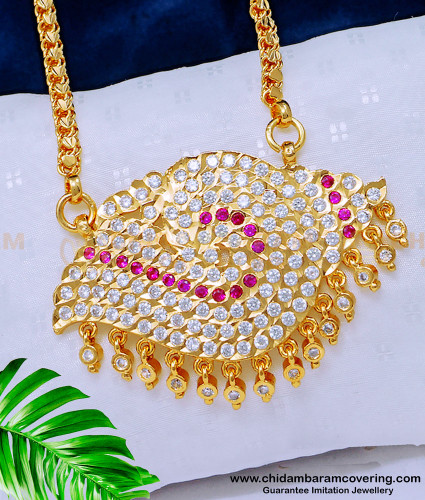 DLR129 - Traditional Sangu Design Impon Stone Pendant with Chain One Gram Gold Jewellery
