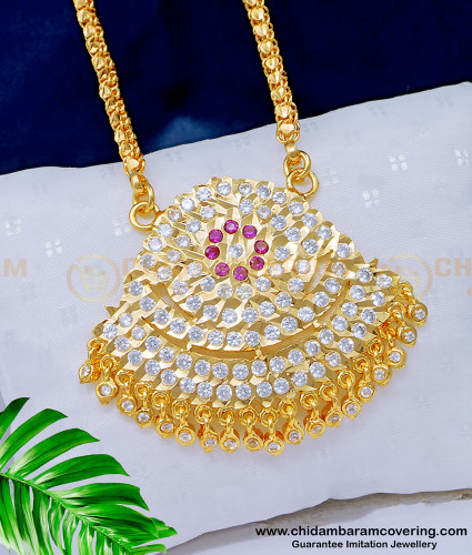 DLR140 - Latest Gold Design First Quality Impon Stone Dollar Chain Design for Women 