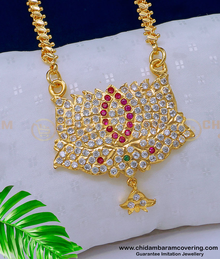 DLR150 - Attractive Multi Stone Lotus Design Dollar with Leaf Cutting Chain for Women