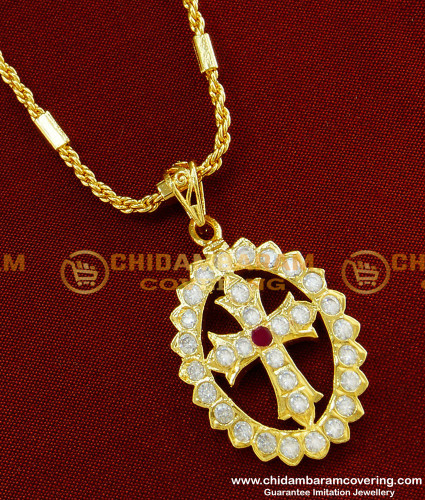 DLR158 - Impon Christian Cross Pendant Design with Thali Chain Traditional Impon Jewellery Online
