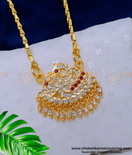 DLR162 - One Gram Gold Swan Design Pendant Long Chain with Dollar Impon Jewellery Online 