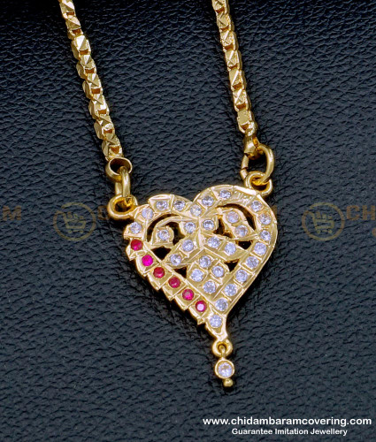 DLR177 - Latest Impon Heart Stone Pendant Chain for Ladies 