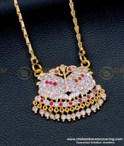 DLR184 - Attractive White and Pink Stone Women Impon Swan Dollar Chain