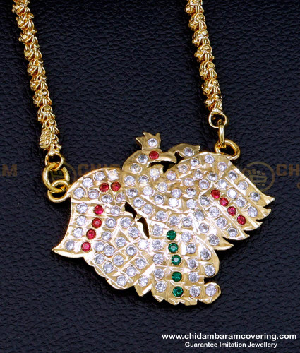DLR199 - South Indian Peacock Design Impon Stone Dollar Chain Online