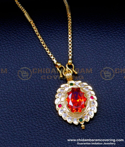 DLR234 - Traditional Gold Stone Locket Chain Impon Jewellery Online India 