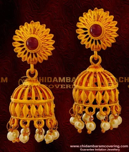 Yellow Chimes Stylish Wine Traditional Jhumka Red Golden Earrings for –  GlobalBees Shop