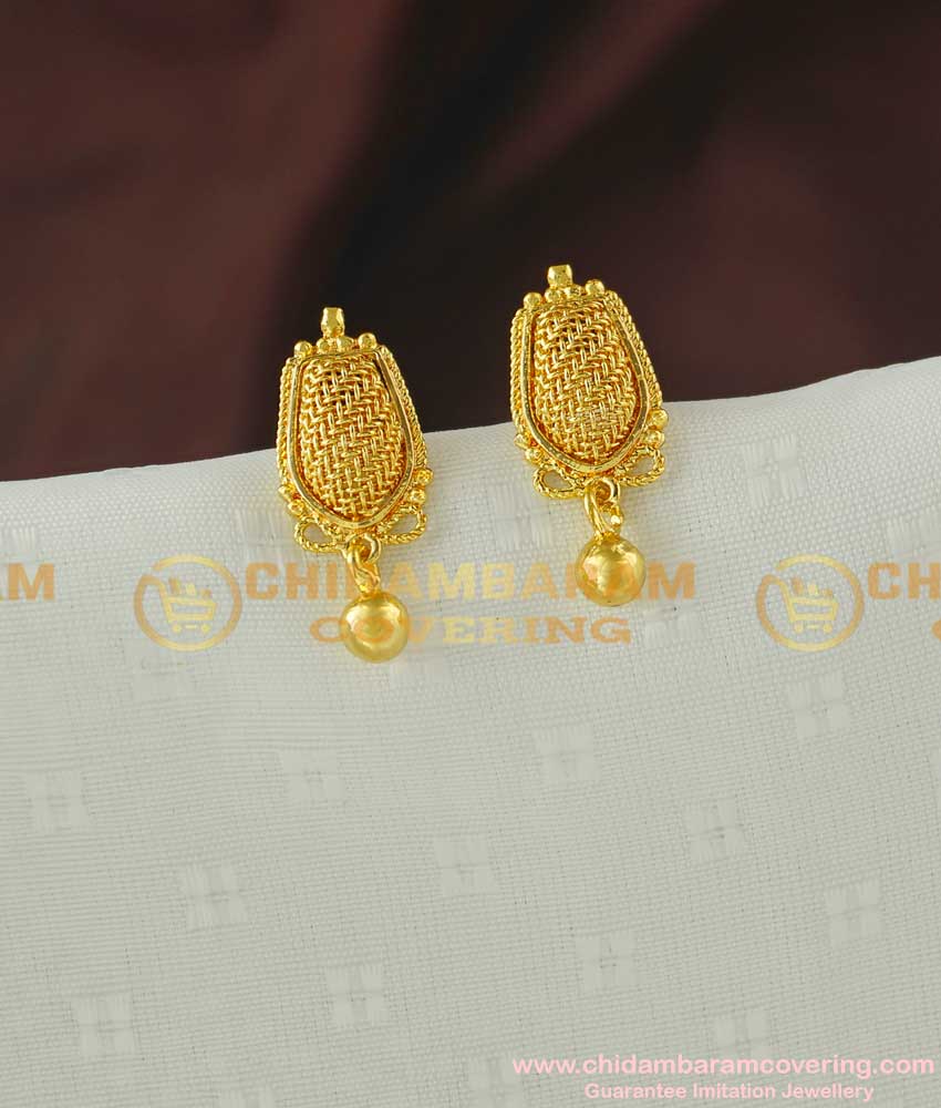 ERG069 – One Gram Gold Plated Full Net Design Trendy Kerala Style Earrings Models Online