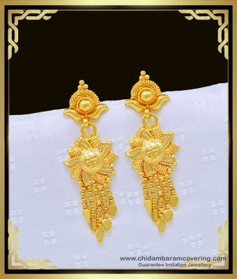 ERG1002 - Latest Dangler Earrings Gold Flower Design Gold Covering Earrings for Women