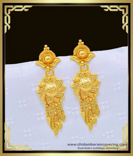 Plain Floral Design Gold Stud Drops 01-15 - SPE Gold-Chennai